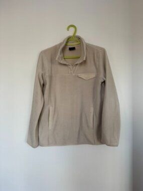 Cozy Beige Fleece Pullover Snap Collar Athleisure Sweater